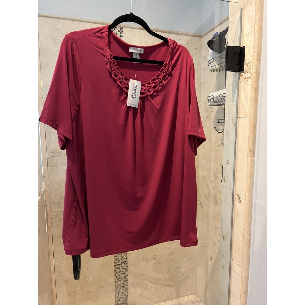 CATHERINES 1X Red Wine Rose Dressy Tunic 18/20W Jersey  New Maggie Barnes Nwt